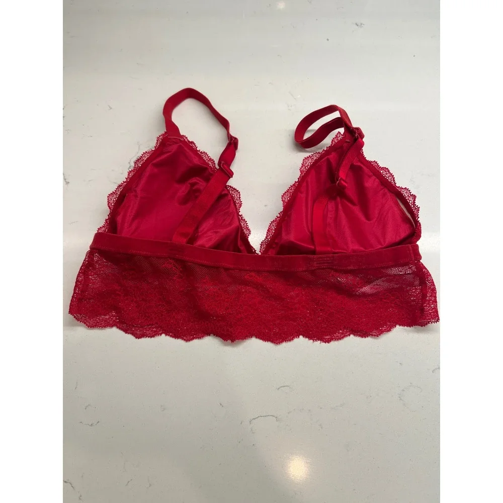 Victoria's‎ Secret Chantilly Lace Long Line Bralette Velvet Strap Large Red Pink
